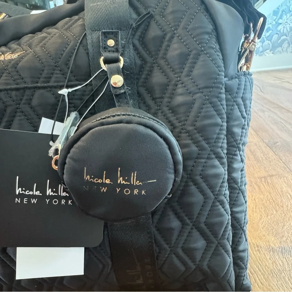 New! Nicole Miller Quilted Black Diaper Duffle Bag